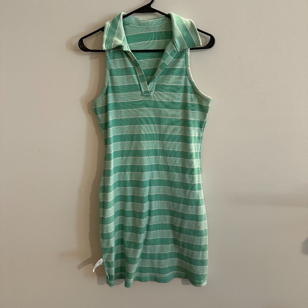 Chic Green Striped Polo Dress